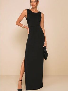 Lulu's Significant Allure Black Slinky Knit Ruched Maxi Dress